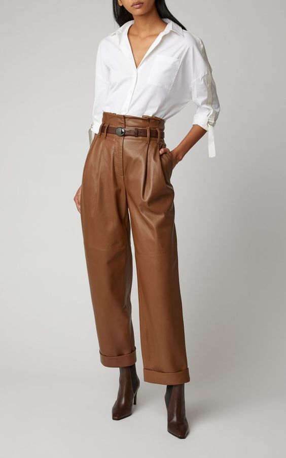 Pantalon large en cuir