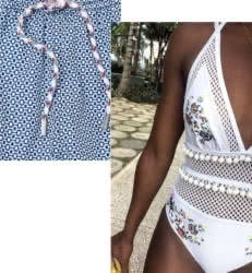 Broderies sur un maillot de bain blanc