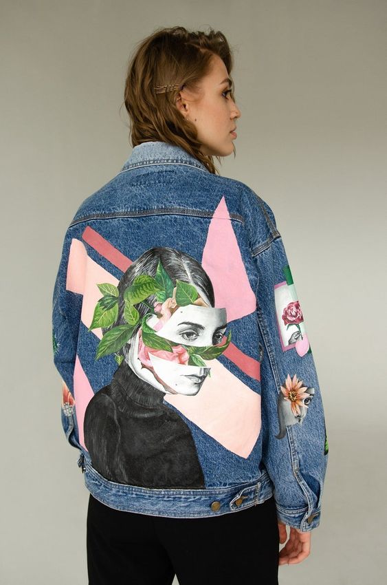 Veste en jean upcyclé peinture tissu