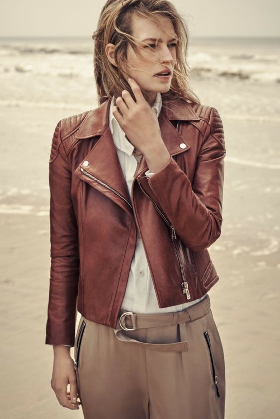 Veste cuir femme marron